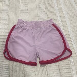 Girls' Light Pink Athletic Shorts with Dark Rose Trim
